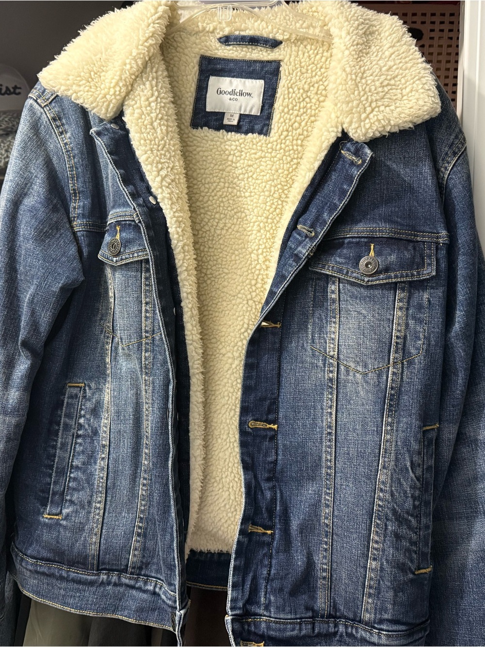 Goodfellow & Co Blue Denim Jacket with Cream Sherpa Lining